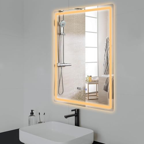 DHQCQL Espejos de Baño con LED, 220 V, IP54, Espejo de Baño con 3 Colores de Luz, Regulable y Ajuste de Brillo, LED Smart Espejo con Luz Iluminado con Interruptor Táctil para Baños, Hoteles - imagen 3