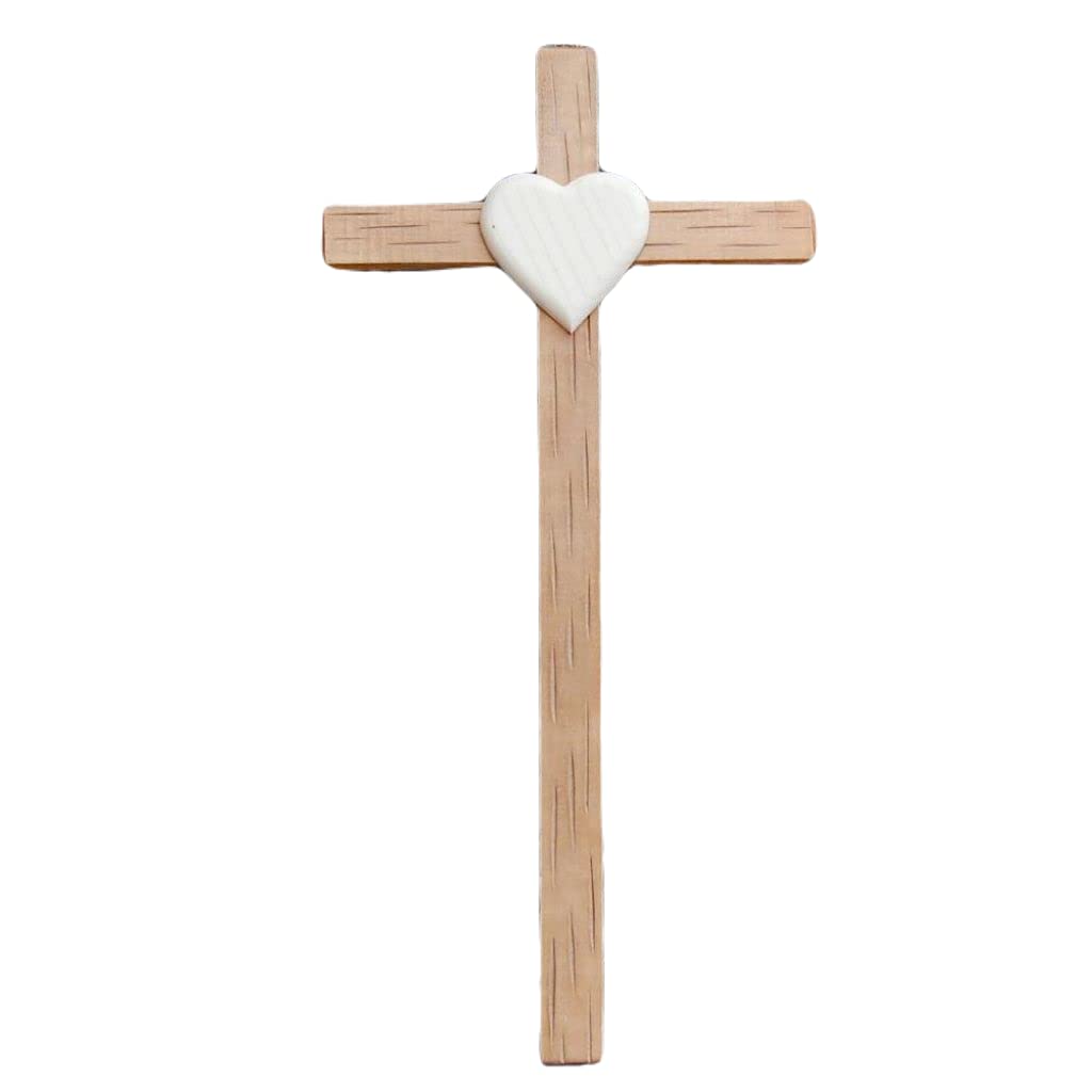 Cruz de pared de madera mediana con corazón eclesiástico para suministros