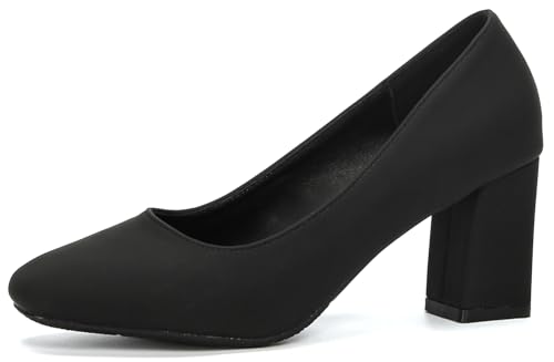 LizFoYa Women Elegant Work Pumps Retro Square Toe Office Chunky Heels Comfort Block Heels Shoes