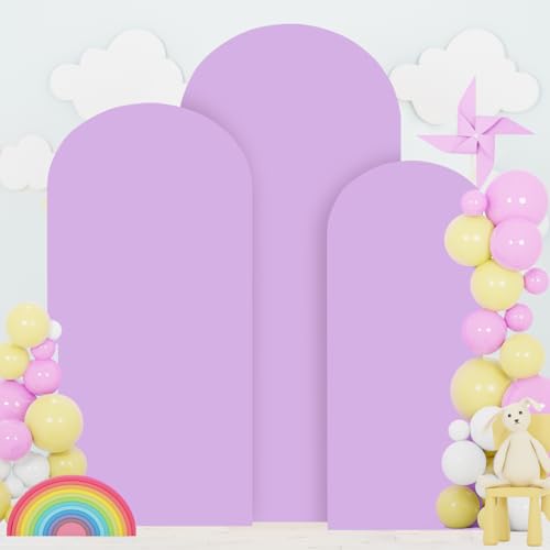 Image of FOTSHARER 7.2FT 6.6FT 6FT Lavender Arch Cover Set of 3 Wedding Arch Cover Fabric Spandex Arches Backdrop Cover for Metal Arches Frame Arch Covers Stretchy Backdrop for Wedding Baby Shower Decoration