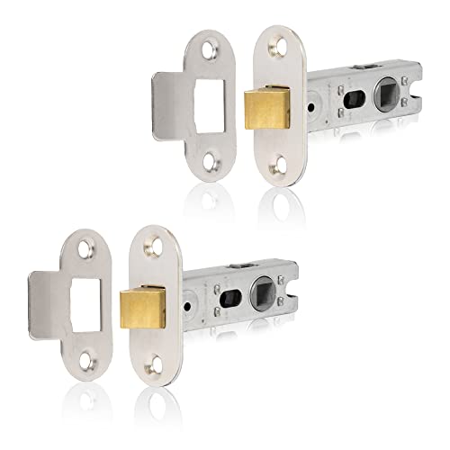 XFORT Nickel Plated Radius Tubular Latch, Two 75mm Nickel Plated Radius Tubular Latches for Internal Wooden Doors.
