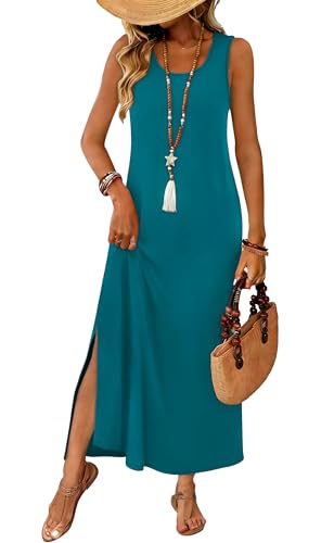 Image of WIHOLL Maxi Dress Summer Dresses 2026 Beach Vacation Clothes Sleeveless Sundresses with Pockets Boho S-3XL