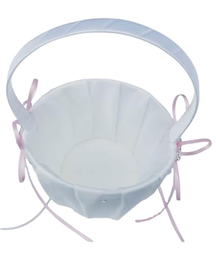 he andi Wedding Flower Girl Basket with Double Heart Rhinestone Decor (2PC Pink)