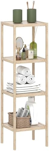 HOMCOM Étagère Salle de Bain en Bambou à 4 Niveaux, Meuble de Ran...
