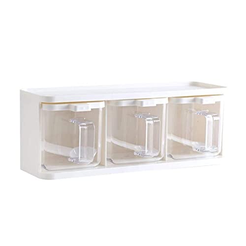 Caja de almacenamiento de especias, recipiente transparente para condimentos con tapa y asa de cuchara para una fácil organización, juego de 3 piezas