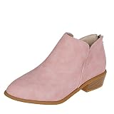 JITUUE Ankle Booties for Women,Women's Casual Dress Low Heeled Booties. V Cut Fashion Thick Heel Design Shoes(Pink,US 8.5