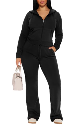 CLOCOR Women 2 Piece Outfits Sweatsuit Long Sleeve Zip-Up Hoodie Fall Winter Casual Jogger Sweatsuit Sets with Pocket