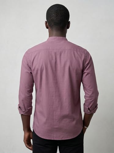 Image of Amazon Brand - INKAST Men's Cotton Blend Plain Solid Casual Shirt | Mandarin Collar | Full Sleeves | Regular Straight Fit | Office & Daily Casual Wear