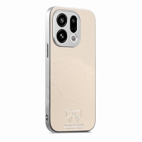 Image of for Oppo Find X9 5G Magnetic Case Butterfly Bow Pattern PU Leather + TPU + PC Shockproof Phone Cover - Beige