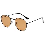 FAYAJN Gafas de sol para mujeres y hombres, gafas de sol pequeñas de metal, gafas de sol UV vintage, gafas de sol de verano, negro, té claro