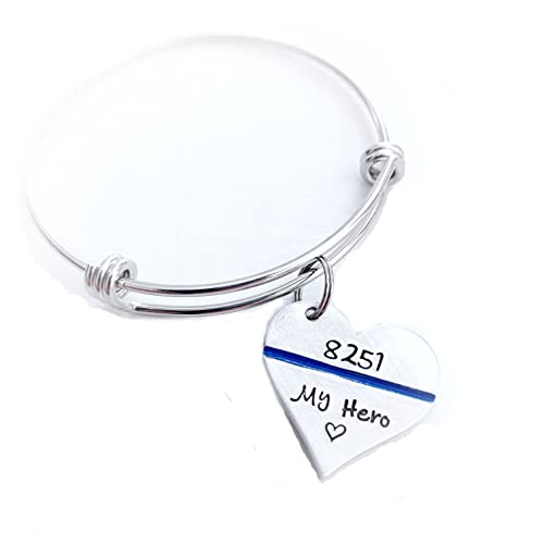 Police-Offier-Gifts-Police-Bracelet-My-Hero-Wears-Blue-Police-Bracelet-Hand-Stamped-Jewelry-Personalized-Badge-Number-Gift-Police-Wife-Jewelry-Gift-for-Police-Officers-Wives