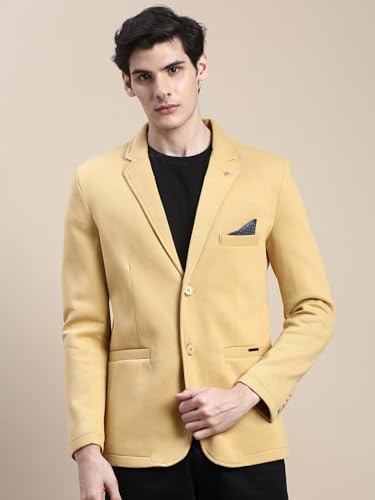 Image of SHOWOFFFF Men Solid Single Breasted Casual Blazer | Notched Lapel Full Sleeves Cotton Blazer for Mens | Slim Fit Regular Length Blazer for Men's