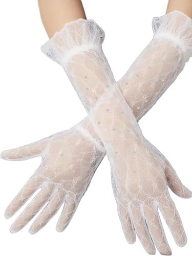 JEYPINMI Kids Girls Holy Communion Gloves Wedding Flower White Gloves Sparkly Princess Bridesmaid Fingered Mittens