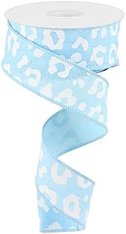 Craig Bachman 1.5 Inch Animal Print Royal Burlap Wired Ribbon Light Teal White 10 Yards for Wreath Making Supplies Crafting image 5