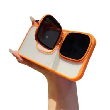 Image of Back Cover Case for iPhone 14 Shockproof Protective Eclipse Metal Stand Sunglasses Case(Orange)