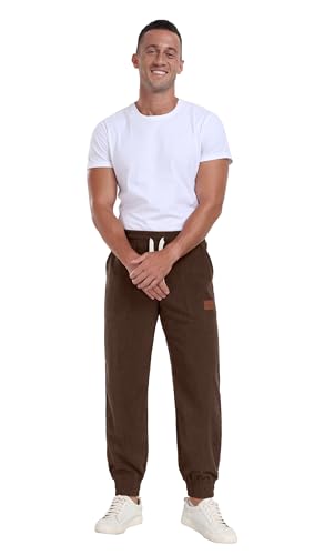 Askdeer Mens Corduroy Joggers Pants Casual Cargo Pants Drawstring Elastic Waist Baggy Tapered Sweatpants with 3 Pockets Camel4