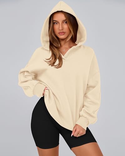 BTFBM Women's Oversized Hoodies Casual Fleece Long Sleeve V Neck Sweatshirts 2025 Trendy Fall Outfits Winter Clothes