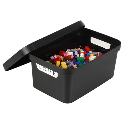 Jolie Max Plastic Storage Box with Lid Stackable & Space-Saving 7.5L Solid Matte Colour Decorative Design Durable Organizer for Home Office Bedroom Kitchen 31.5 x 21.5 x 14.5 cm (BLACK)