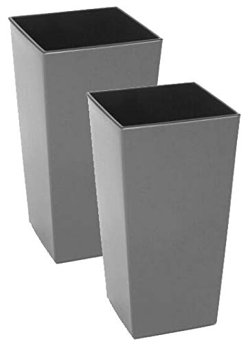 Muddy Hands 57cm Tall Glossy Large Plant Pot Indoor Home Outdoor Garden Square Plastic Planter Flower Tree (2, Grey)