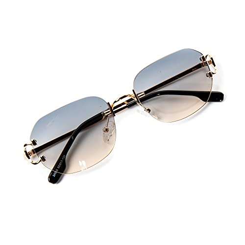 Street Knitted Men's Women's Gold Wire Frame Rimless Cool Gray Tan Gradient Tint Unisex Sun Glasses Oval Retro Hip Hop Grey Brown 90's Frameless Beach Shades Sunglasses4