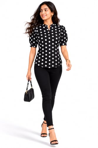 Image of Women's Solid Lavender Cotton Blend Casual Top | Round Neck | Roll-Up Sleeves | Regular Fit Office Wear Shirt for Women