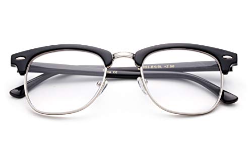 Newbee Fashion-Vintage Classic Half Frame Sime Frame Clear Lens Glasses Non Prescription Glasses Frame Men & Women-Black/Gold