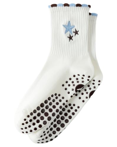 Image of Yawlsow Pilates Grip Socks for Women Yoga Grippy Socks Cute Barre Non Skid Athletic Crew Sticky Sock Workout Hospital