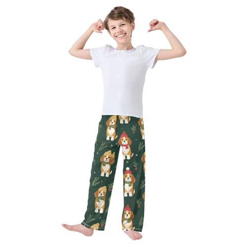 ZZXXB Beagle Holly Leaves Boys Long Pants Soft Trousers Elastic Waist Kids Lounge Bottoms with Pockets S-XL3