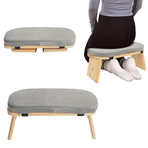 QUIOTUIR Taburete de Meditación Puta Baja Banco de Meditación Plegable con Terciopelo Cojín de Meditación Hecho de Bambú Sólido Asiento de Piso para como Taburete de Yoga, Banco de Oració