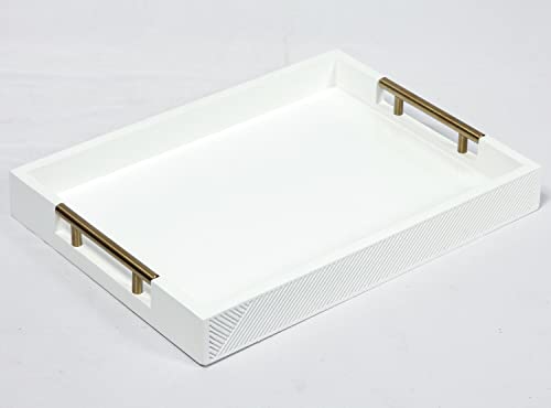 Serving Tray with Polished Metal Handles, 16.5''x12'' Rectangle Coffee Table