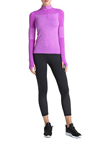 Women Long Sleeve Running Shirts with Thumb Holes Track Jackets Yoga Tops Performance Purple XL