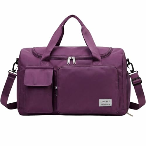 Mala de Mao Compacta de Viagem Feminina Funcional com Alca Transversal Bolsa de Viagem em Nylon Resistente com Bolso para Sapatos Ajustavel Leve e Versatil Ideal e Uso Diario (Roxo)