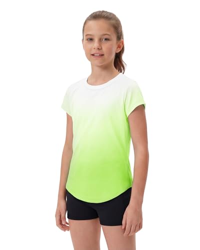 Stelle Athletic Shirts for Girls Short Sleeve Active T Shirts Sports Crewneck Dry Fit Tops Kids Teens Gym Workout Summer Tee Neon Yellow 10-11 Years