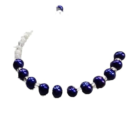 LKBEADS Unisex blueberry pearl & rainbow moonstone 5mm rondelle smooth beads 7 inch stacking bracelet with 925 sterling silver - silver plated clasp