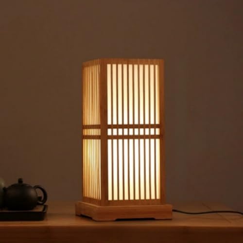 NIGOE ベッドサイドランプ、竹の手作りアートテーブルランプ、温かみのある和風、電圧110V、シンプル、リビングルーム、寝室、書斎、茶室の装飾、畳 (GYT-0047)
