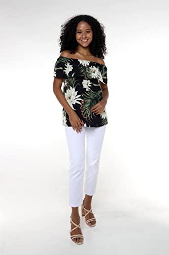 Image of Family Matching Hawaiian Clothes, Wispy Cereus Black | Lightweight 100% rayon • Family matching outfits • Tropical floral print • Beach vacations • Luaus • Cruises • Family photos