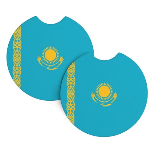 WZYCWB Lot de 2 sous-verres à motif drapeau du Kazakhstan pour intérieur de voiture, 6,9 cm, convient à la plupart des voitures, camions, SUV