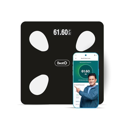 Image of BeatO FitScale Smart BMI Weight Machine for Home | Bluetooth Digital Body Fat Scale & Composition Monitor | Tracks 18 Advanced Body Parameters, Muscle Mass & Fat% | Free BeatO App Sync