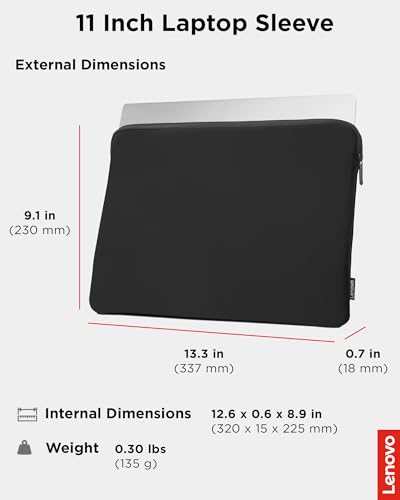 Image of Lenovo Basic Laptop Sleeve - (11 Inch) - Neoprene Material - Soft Fleece Lining - Zippered Top Opening - Black