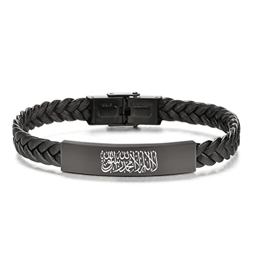 There's No God But Allah Islamic Arabic Calligraphy Leather Bracelet for Men Women, Islam Name of God's Messenger Faith Wristband for Arab Muslims Religious Jewelry Gift for Birthday