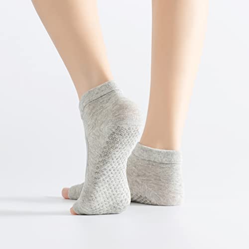 Image of Yoga Pilates Toe Socks Toeless Socks with Grips for Women Non Slip Cushioned Low Cut Ankle Socks for Dance