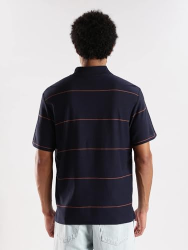 Image of Striped Relaxed Fit Cotton Polo T-Shirt