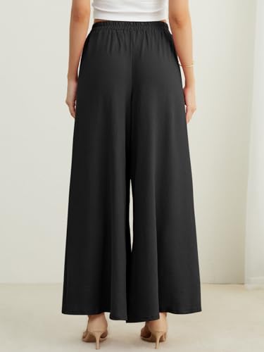 POKWAI Split Wide Leg Pants for Women Beach Vacation High Waist Lightweight Flowy Casual Summer Pants4