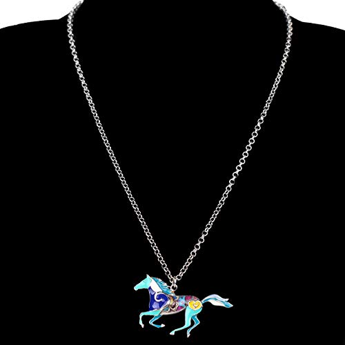 BONSNY Enamel Running Horse Necklace Pendant Chain Zinc Alloy Animals Lovers Gifts for Women3