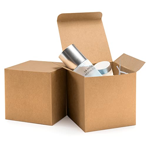 ValBox 4x4x4 Brown Gift Boxes 50PCS Kraft Paper Boxes with Lids for Gifts Crafting Cube Cupcake Boxes Easy Assemble Boxes for Party Favor