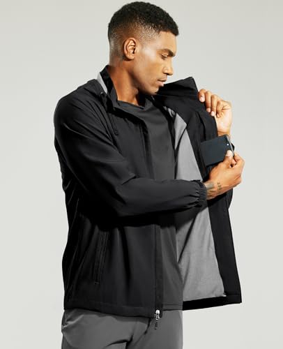 Haimont Men'S Windbreaker Jacket Lightweight Water-Resistant Packable Windbreakers With Hood For Men Hiking Running Athletic Black thumb #2