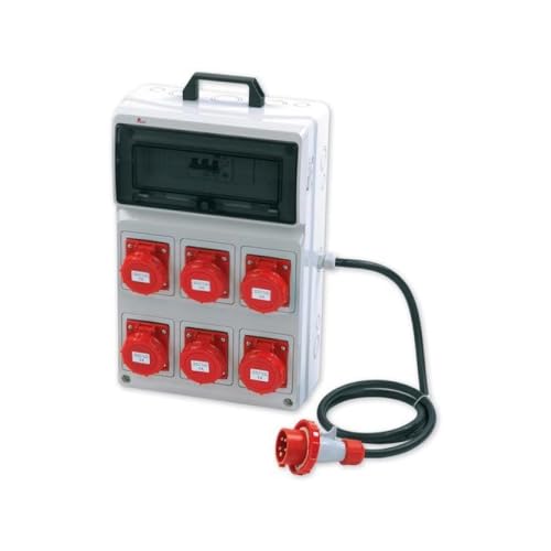 Quadro ASC portatile, 9KW 400V, IP65, 6 prese 3P+T 16A, spina 3P+T 16A, con magnetotermico differenziale - Rosi 2280