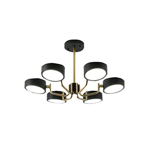 Chandelier noir circulaire 6 têtes style nordique industriel pour salon et chambre