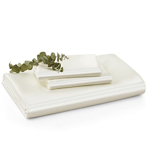 Vonty 3-Piece Silky Satin Duvet Cover Set King Size Duvet Cover, Organic Natural 400TC Ivory White Duvet Cover Set - Luxury & Sexy Bedding Duvet Covers with Zipper Closure(No Comforter)