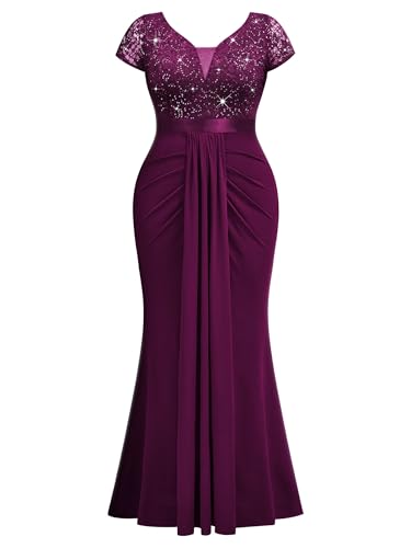 Image of MISSMAY Women's Plus Size Bridesmaid Formal Dresses V Neck Sequin Lace Mermaid Wedding Evening Gowns Dresses